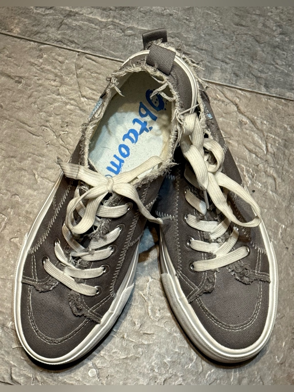 Gray Canvas Lace-Up Sneakers With Distressed Edges